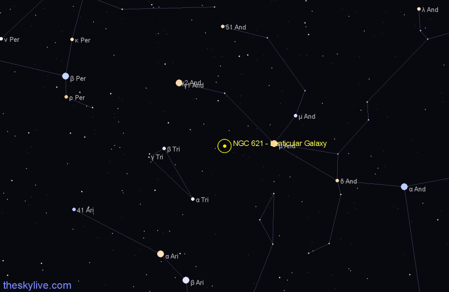 Finder chart NGC 621 - Lenticular Galaxy in Triangulum star