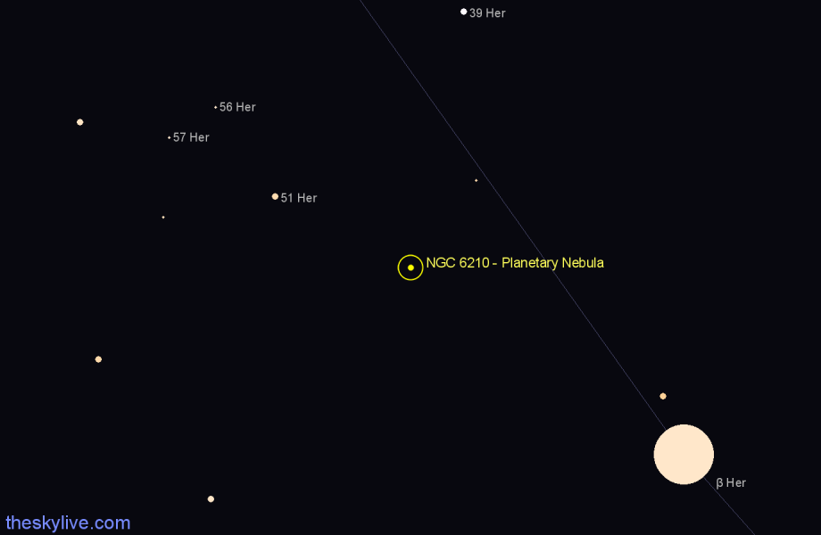 Finder chart NGC 6210 - Planetary Nebula in Hercules star