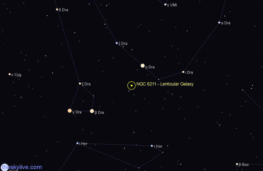 Finder chart NGC 6211 - Lenticular Galaxy in Draco star
