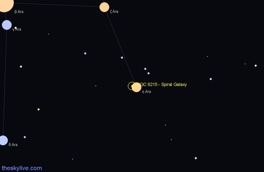 Finder chart NGC 6215 - Spiral Galaxy in Ara star