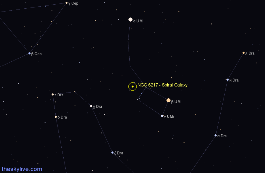 Finder chart NGC 6217 - Spiral Galaxy in Ursa Minor star