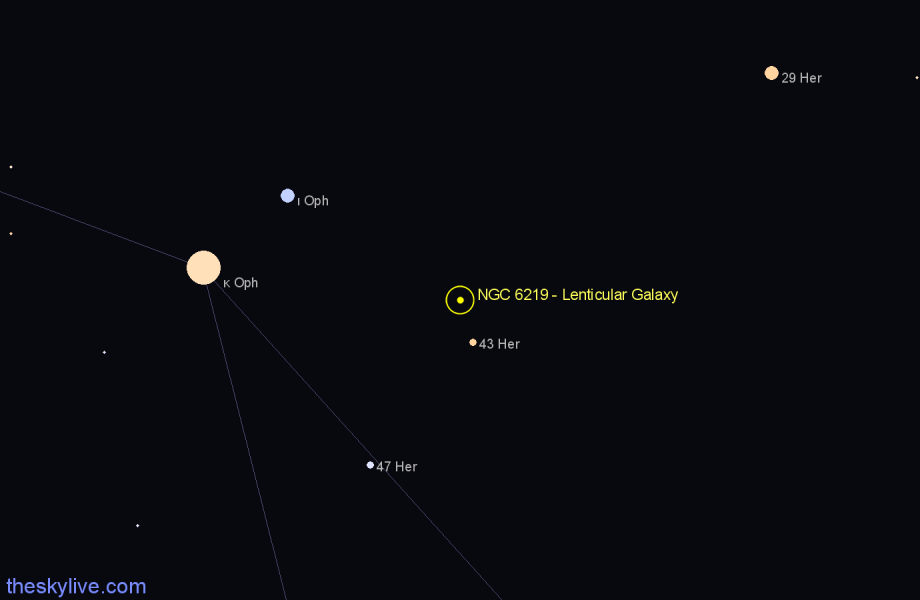 Finder chart NGC 6219 - Lenticular Galaxy in Hercules star