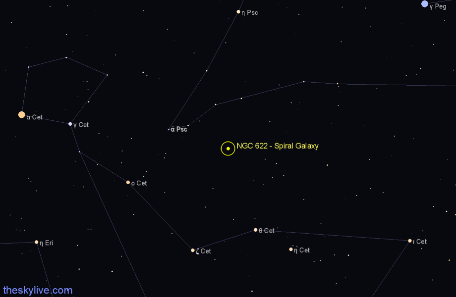 Finder chart NGC 622 - Spiral Galaxy in Cetus star