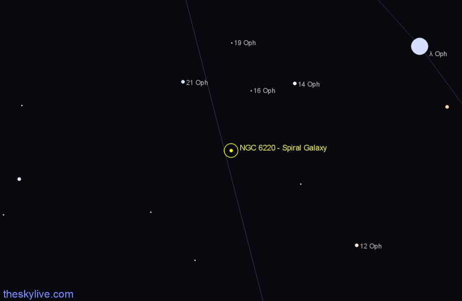 Finder chart NGC 6220 - Spiral Galaxy in Ophiuchus star