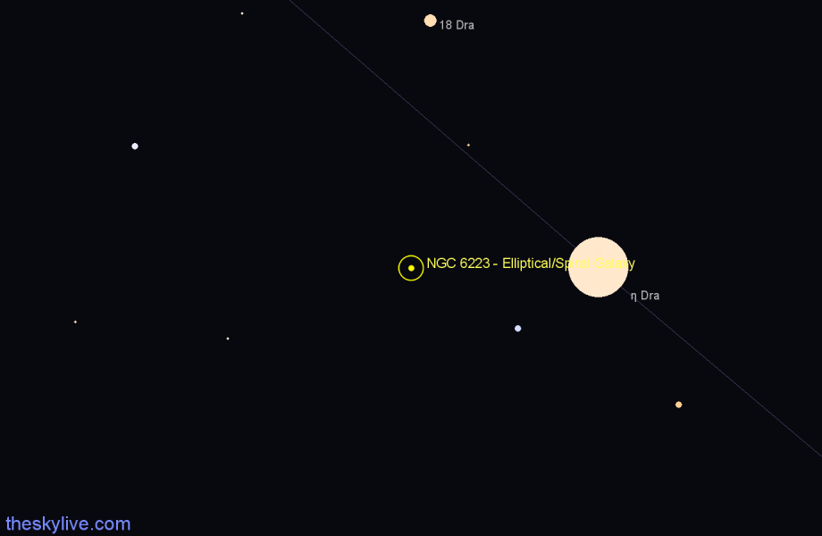 Finder chart NGC 6223 - Elliptical/Spiral Galaxy in Draco star