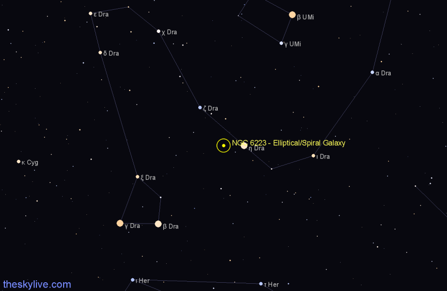 Finder chart NGC 6223 - Elliptical/Spiral Galaxy in Draco star