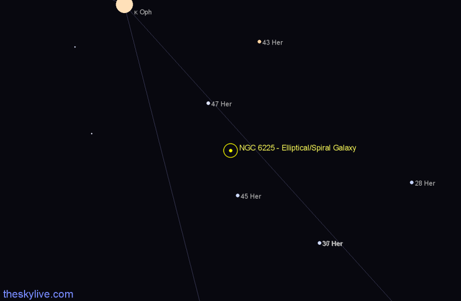 Finder chart NGC 6225 - Elliptical/Spiral Galaxy in Hercules star