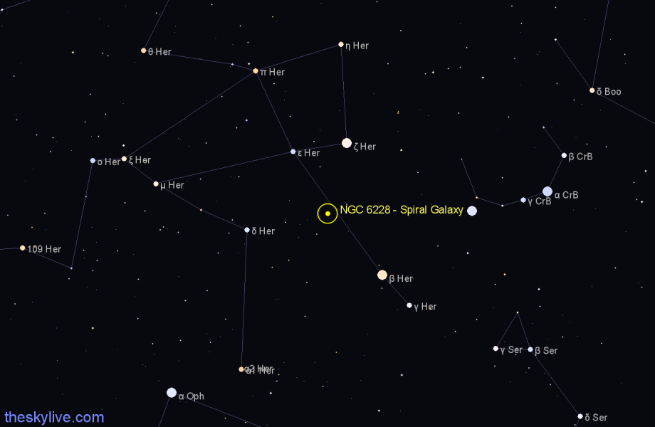 Finder chart NGC 6228 - Spiral Galaxy in Hercules star