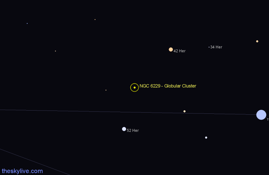 Finder chart NGC 6229 - Globular Cluster in Hercules star