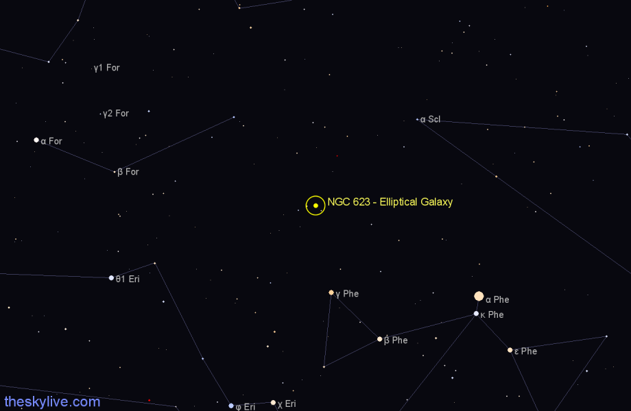 Finder chart NGC 623 - Elliptical Galaxy in Sculptor star