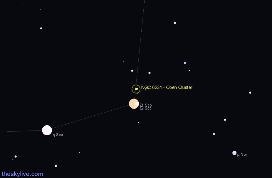 Finder chart NGC 6231 - Open Cluster in Scorpius star