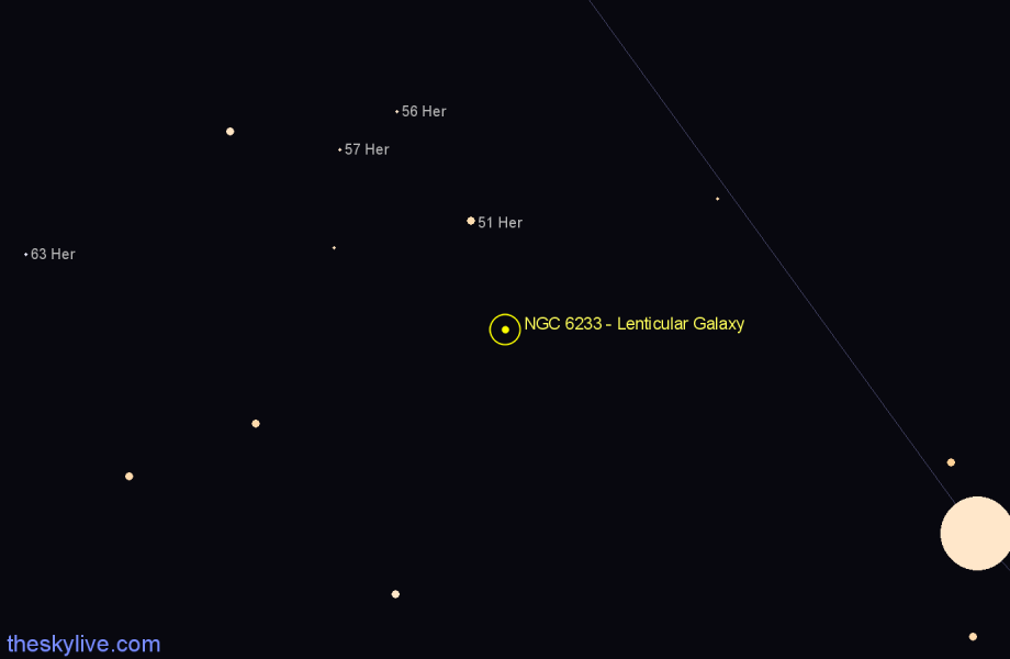 Finder chart NGC 6233 - Lenticular Galaxy in Hercules star