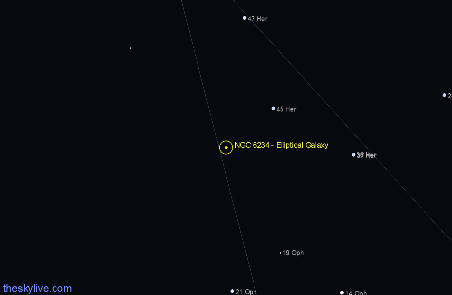 Finder chart NGC 6234 - Elliptical Galaxy in Ophiuchus star