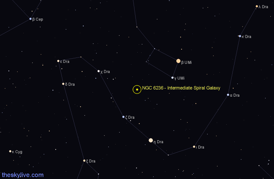 Finder chart NGC 6236 - Intermediate Spiral Galaxy in Draco star