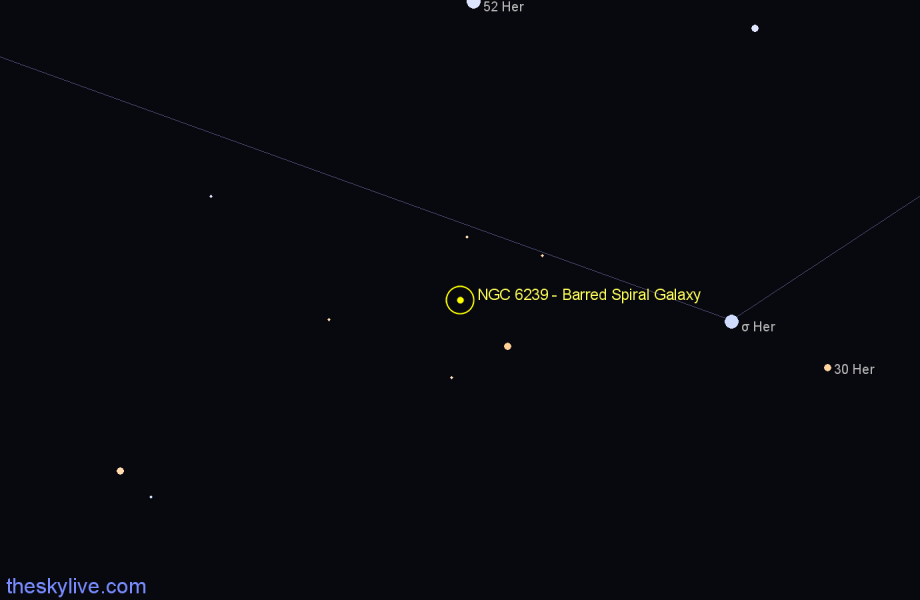 Finder chart NGC 6239 - Barred Spiral Galaxy in Hercules star