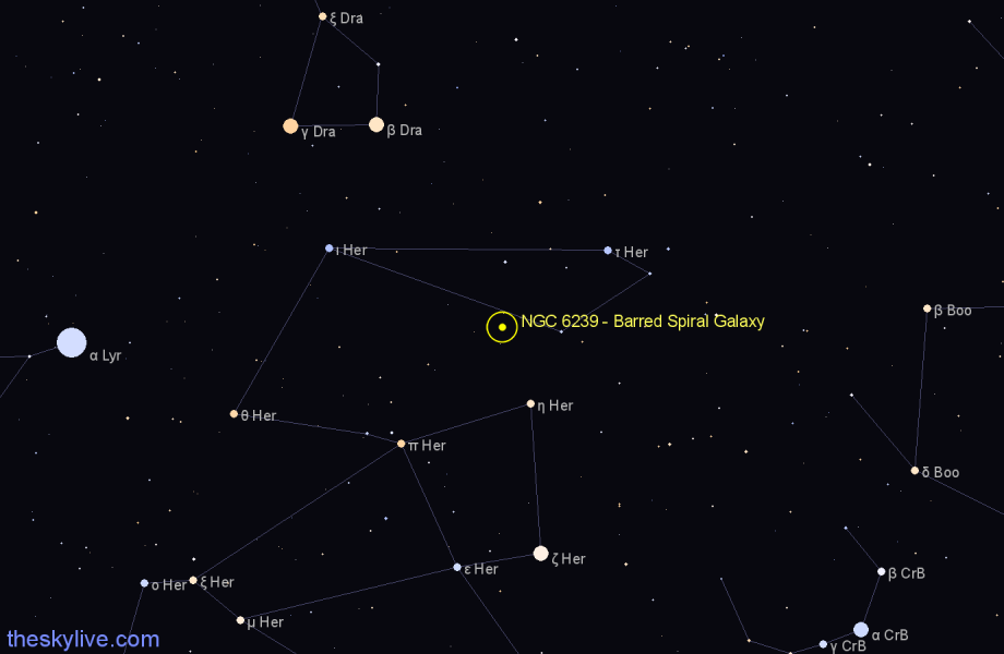 Finder chart NGC 6239 - Barred Spiral Galaxy in Hercules star