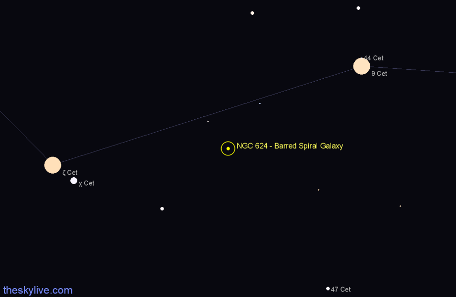 Finder chart NGC 624 - Barred Spiral Galaxy in Cetus star