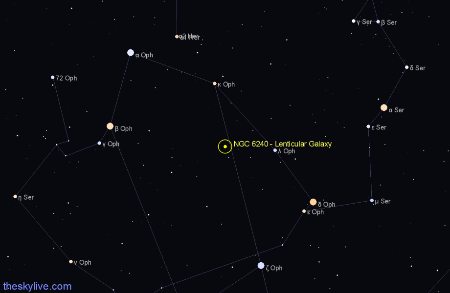 Finder chart NGC 6240 - Lenticular Galaxy in Ophiuchus star