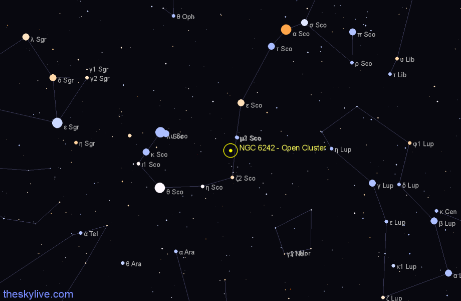 Finder chart NGC 6242 - Open Cluster in Scorpius star