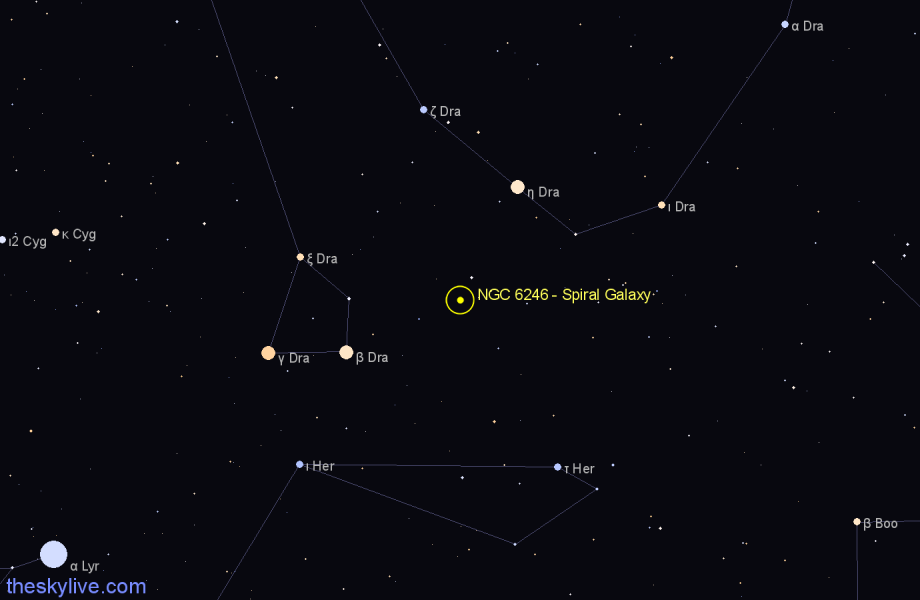 Finder chart NGC 6246 - Spiral Galaxy in Draco star