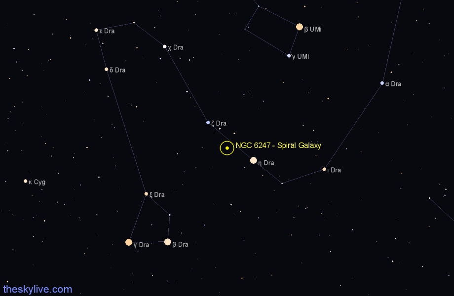 Finder chart NGC 6247 - Spiral Galaxy in Draco star