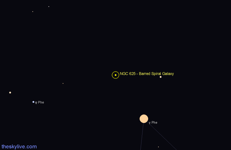 Finder chart NGC 625 - Barred Spiral Galaxy in Phoenix star