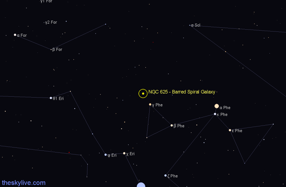 Finder chart NGC 625 - Barred Spiral Galaxy in Phoenix star