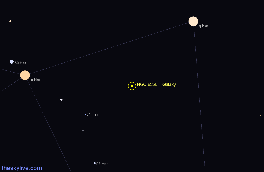 Finder chart NGC 6255 -  Galaxy in Hercules star