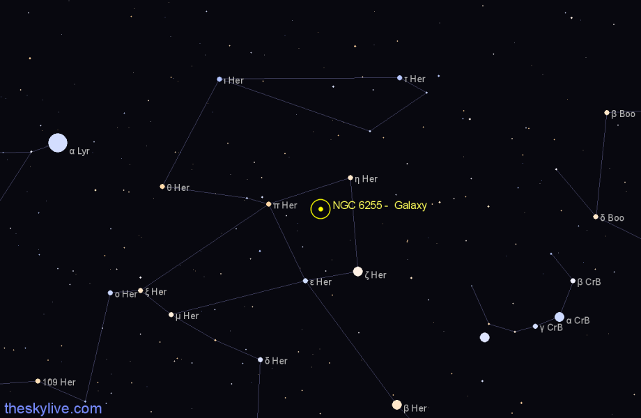 Finder chart NGC 6255 -  Galaxy in Hercules star