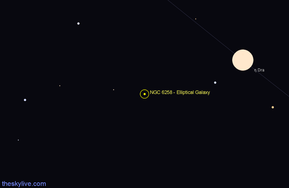 Finder chart NGC 6258 - Elliptical Galaxy in Draco star