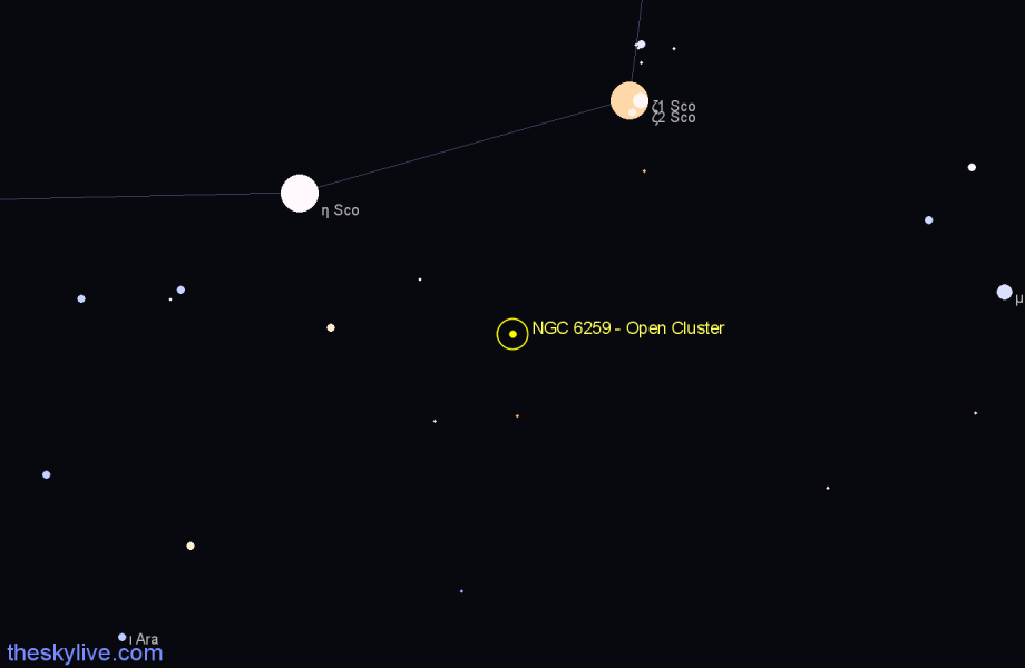 Finder chart NGC 6259 - Open Cluster in Scorpius star