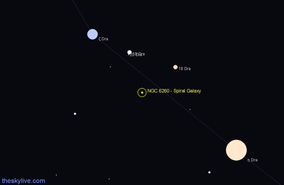 Finder chart NGC 6260 - Spiral Galaxy in Draco star