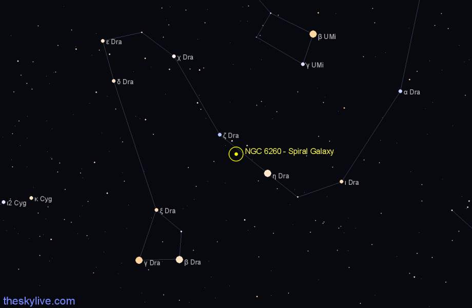 Finder chart NGC 6260 - Spiral Galaxy in Draco star