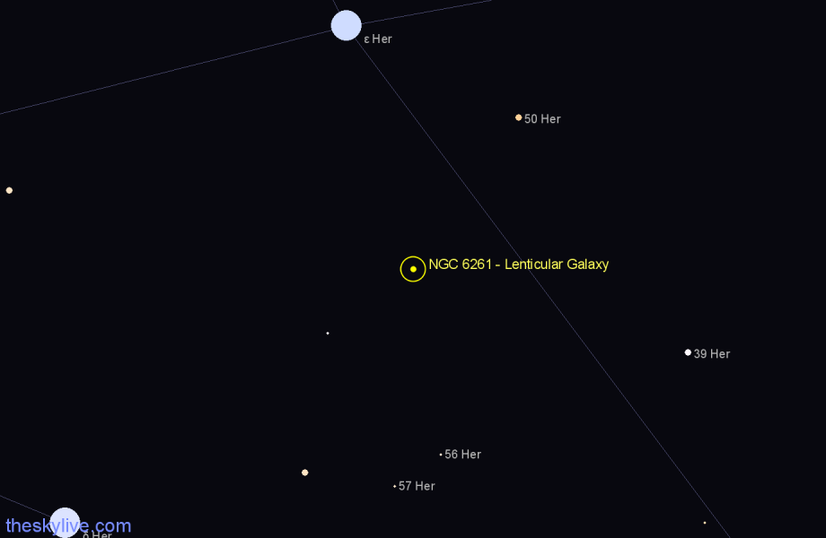 Finder chart NGC 6261 - Lenticular Galaxy in Hercules star