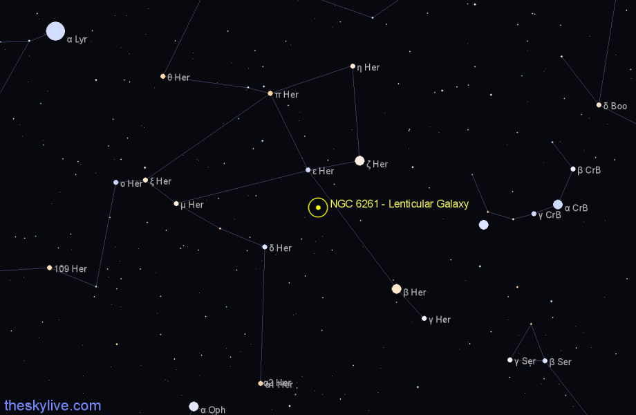 Finder chart NGC 6261 - Lenticular Galaxy in Hercules star