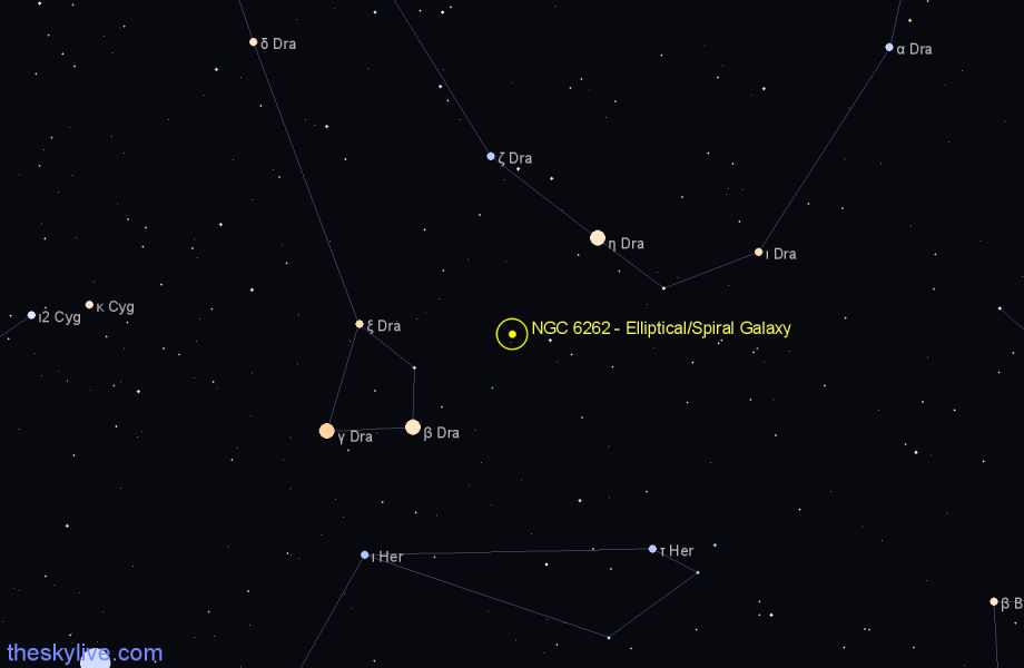 Finder chart NGC 6262 - Elliptical/Spiral Galaxy in Draco star