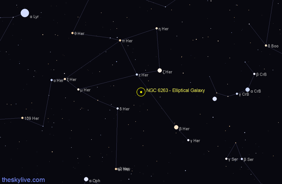 Finder chart NGC 6263 - Elliptical Galaxy in Hercules star