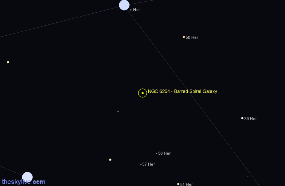 Finder chart NGC 6264 - Barred Spiral Galaxy in Hercules star