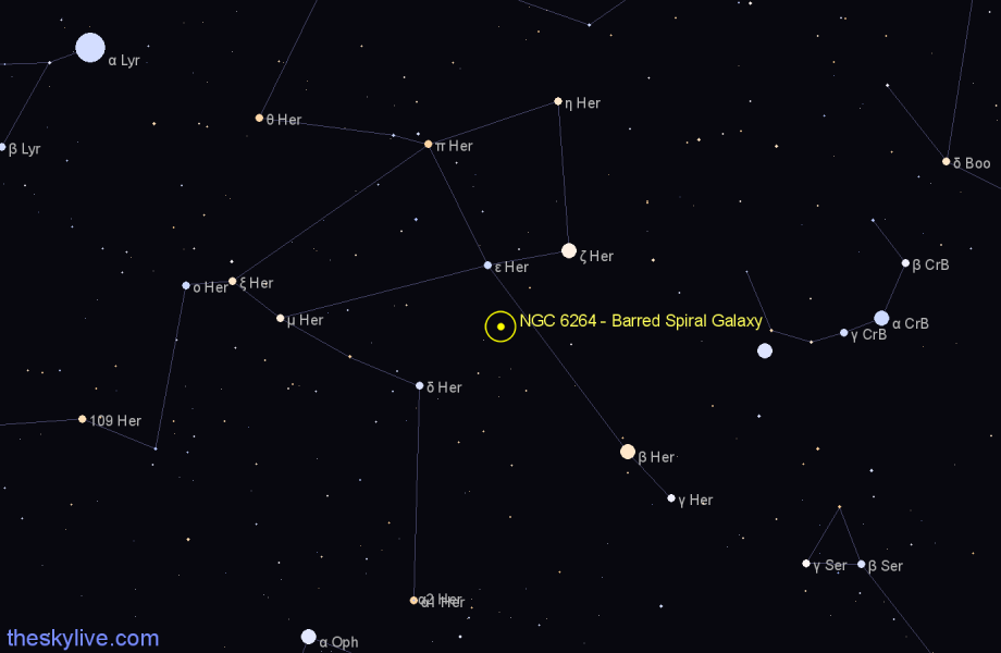 Finder chart NGC 6264 - Barred Spiral Galaxy in Hercules star