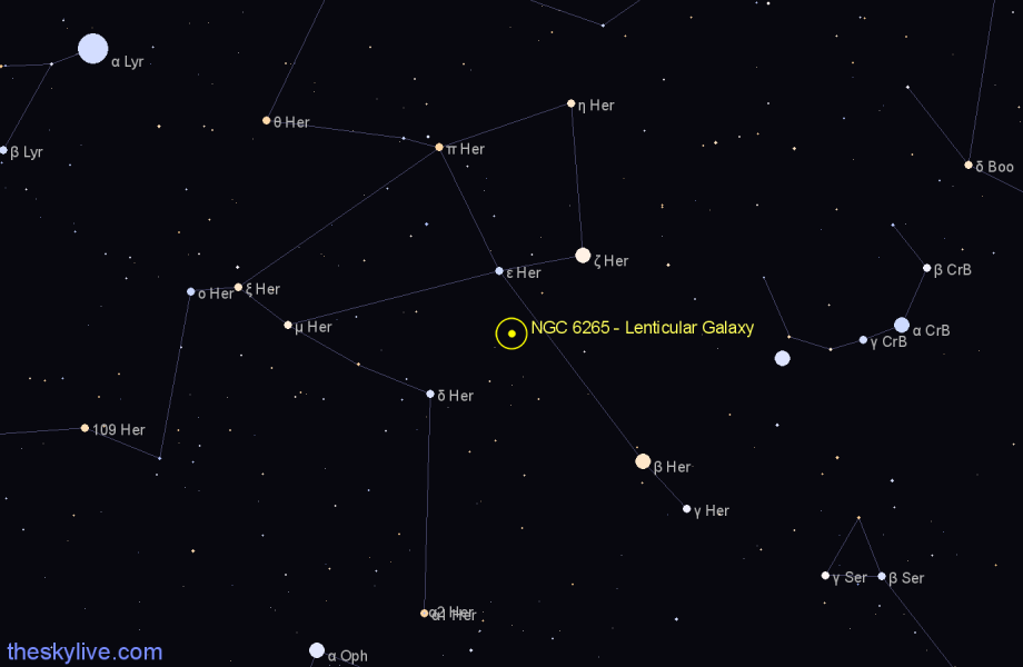 Finder chart NGC 6265 - Lenticular Galaxy in Hercules star