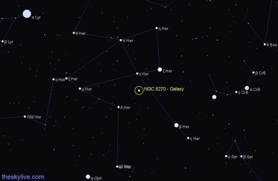Finder chart NGC 6270 - Galaxy in Hercules star