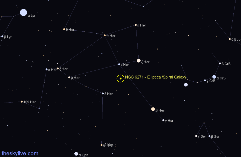 Finder chart NGC 6271 - Elliptical/Spiral Galaxy in Hercules star