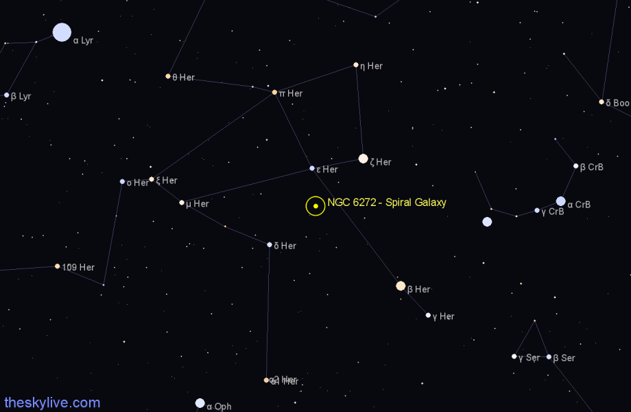 Finder chart NGC 6272 - Spiral Galaxy in Hercules star