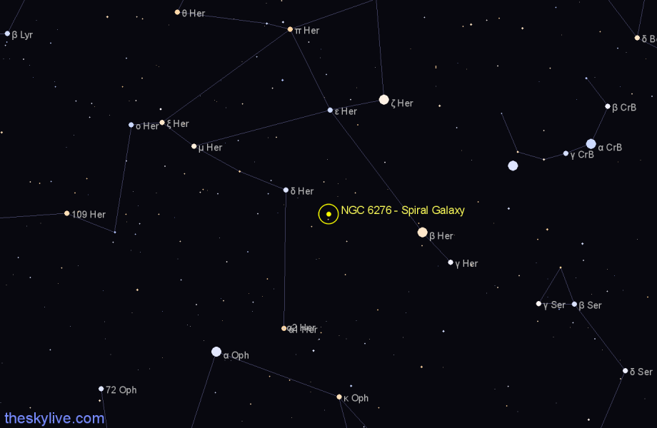 Finder chart NGC 6276 - Spiral Galaxy in Hercules star
