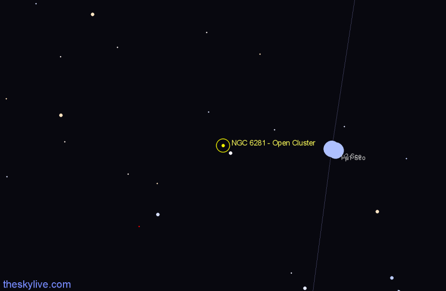 Finder chart NGC 6281 - Open Cluster in Scorpius star