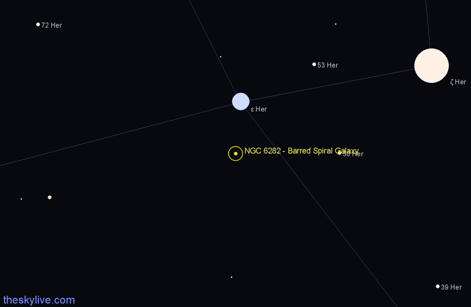 Finder chart NGC 6282 - Barred Spiral Galaxy in Hercules star