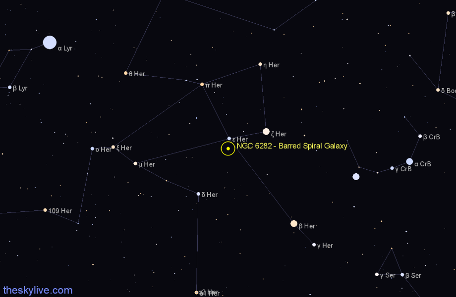 Finder chart NGC 6282 - Barred Spiral Galaxy in Hercules star