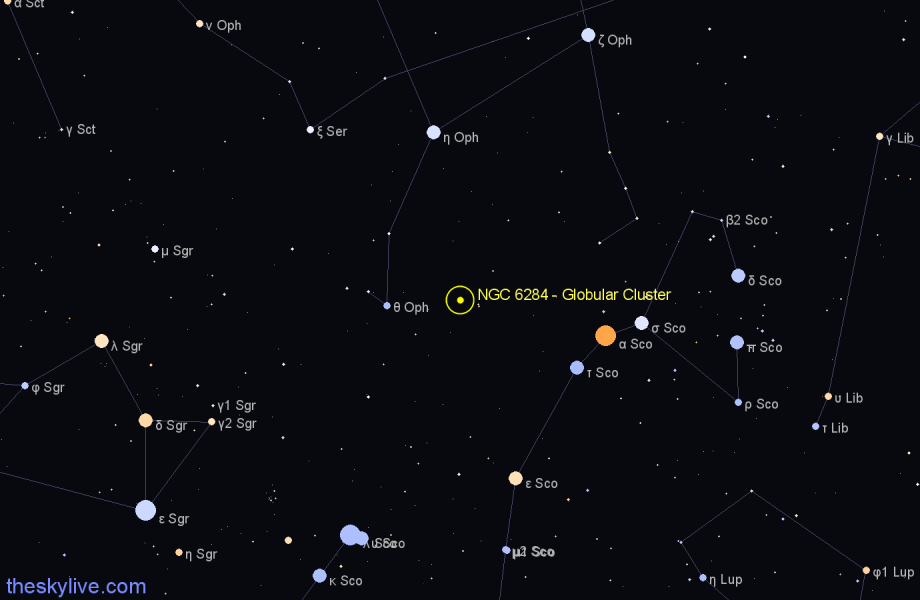 Finder chart NGC 6284 - Globular Cluster in Ophiuchus star