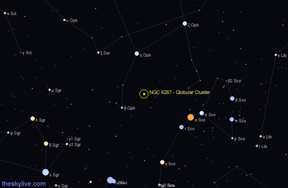 Finder chart NGC 6287 - Globular Cluster in Ophiuchus star