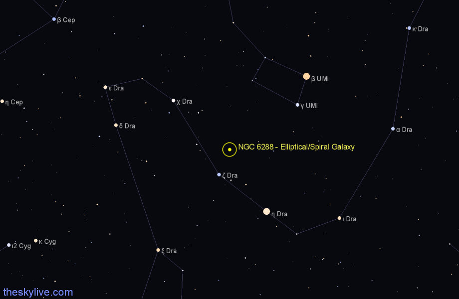 Finder chart NGC 6288 - Elliptical/Spiral Galaxy in Draco star